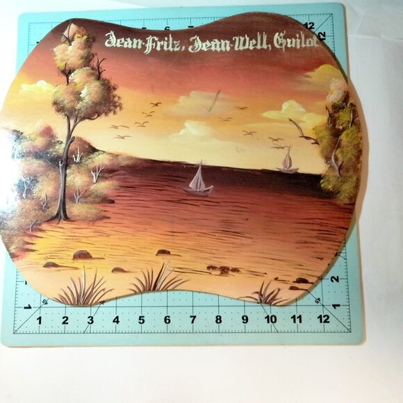 Tropical Landscape Painting Placemat Wall Art Tiki Sunset Jean Fritz  Guillot - Picture 2 of 7